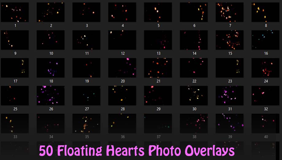 50 Floating Hearts Photo Overlays