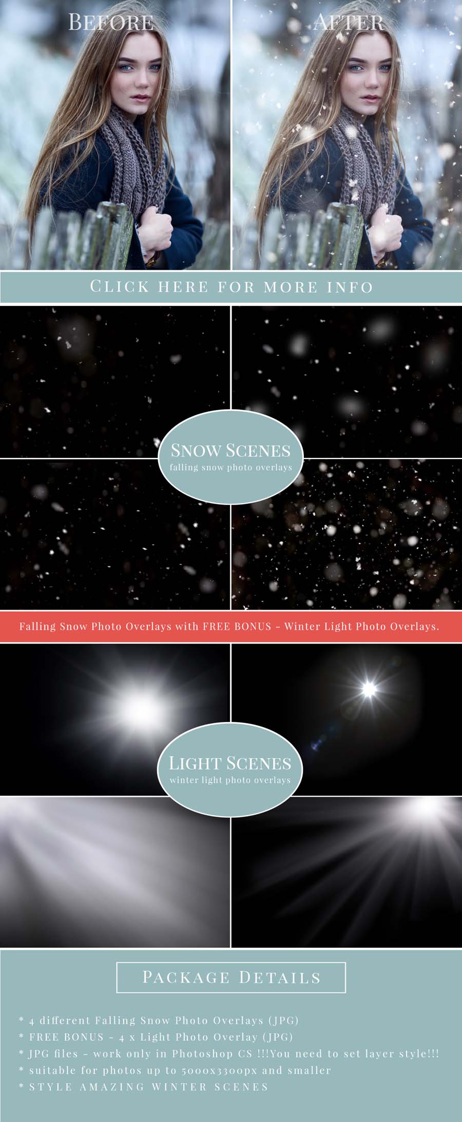 December Scenes, Snow Falling Photoshop Overlays
