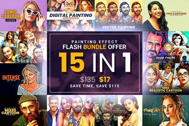 15 in 1 Oil Painting Actions Bundle