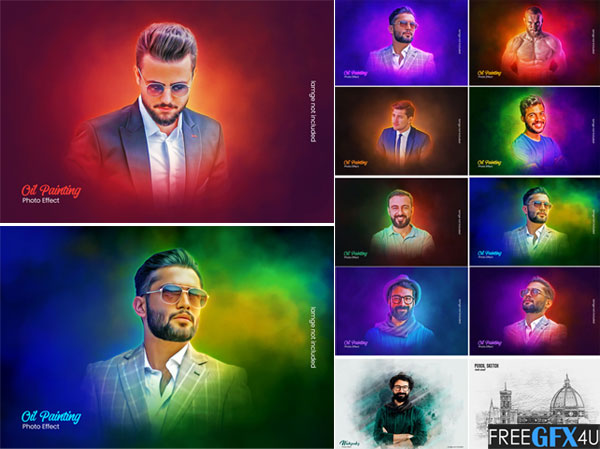 13 Oil Painting Colorful Photo Effect PSD Bundle + Video Tutorial Oil Painting Photo Effect Bundle