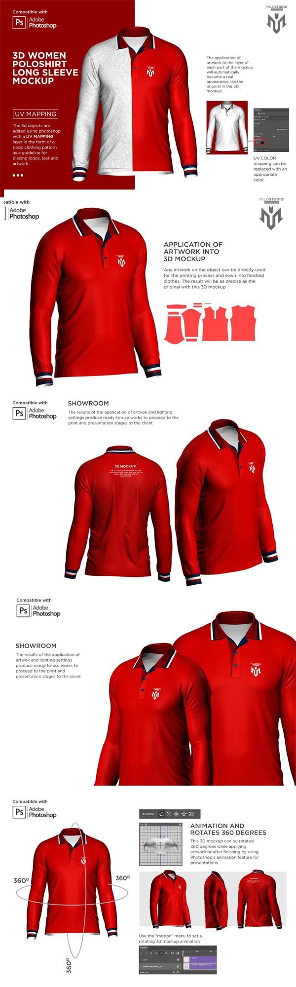 3D Poloshirt Long Sleeve Mockup