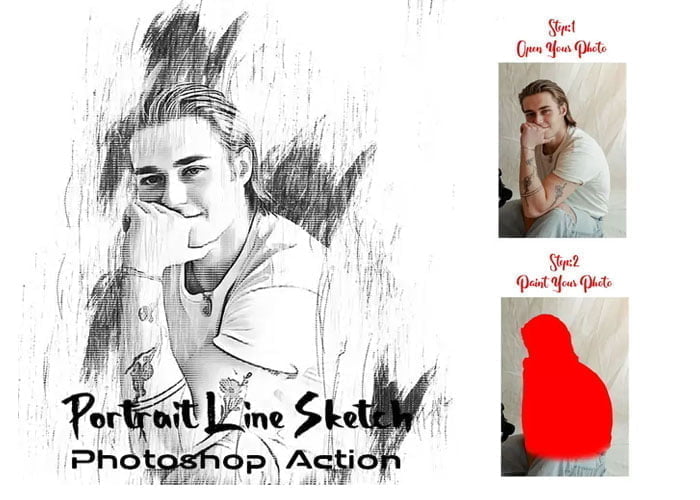 Portrait Line Sketch PS Action