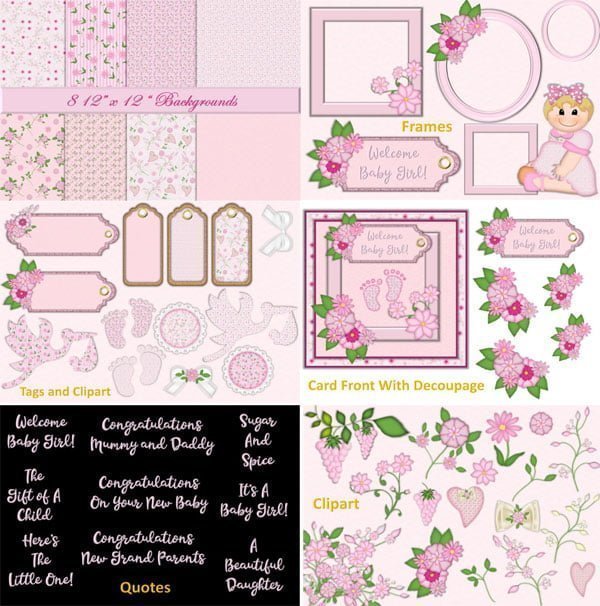 Baby Girl Clipart & Backgrounds Bundle Baby Girl Clipart & Backgrounds
