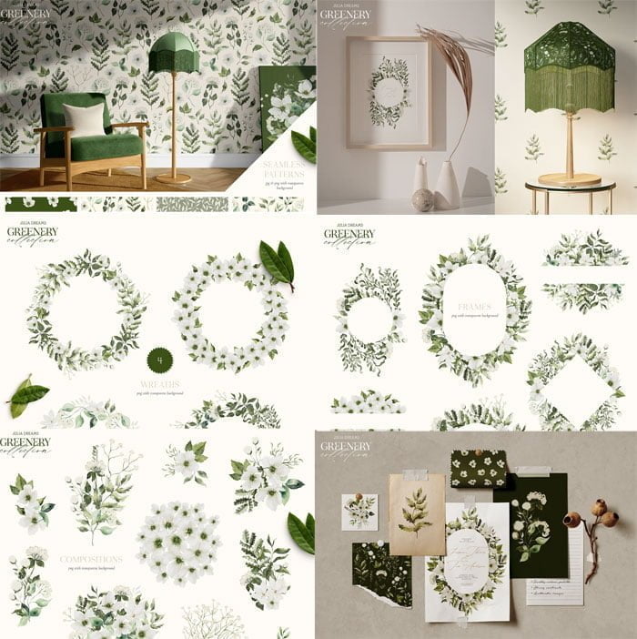 CreativeMarket - Greenery Watercolor Collection Greenery Watercolor Collection