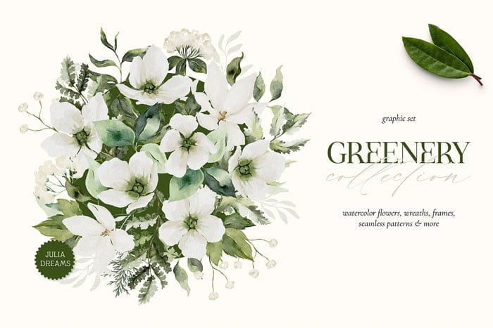 CreativeMarket - Greenery Watercolor Collection Greenery Watercolor Collection
