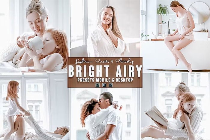 Bright Airy Photoshop Action & Lightrom Presets (2) Bright Airy Action Presets