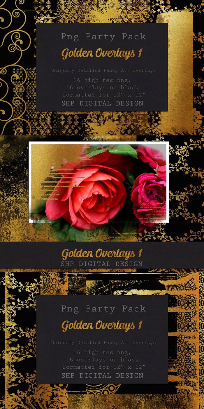 CreativeMarket - Fancy Golden Overlays Art Pack 1 (2) Fancy Golden Overlays Art Pack 1