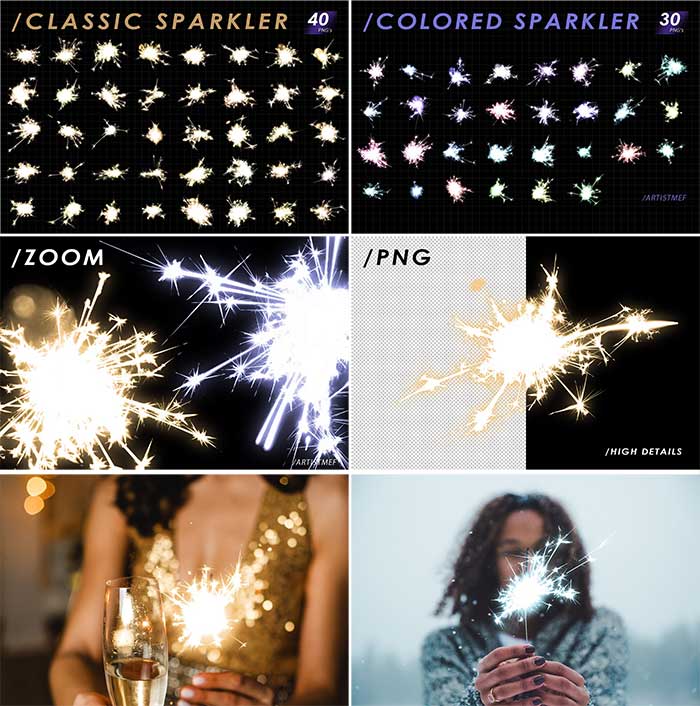 70 Real Sparkler Overlays