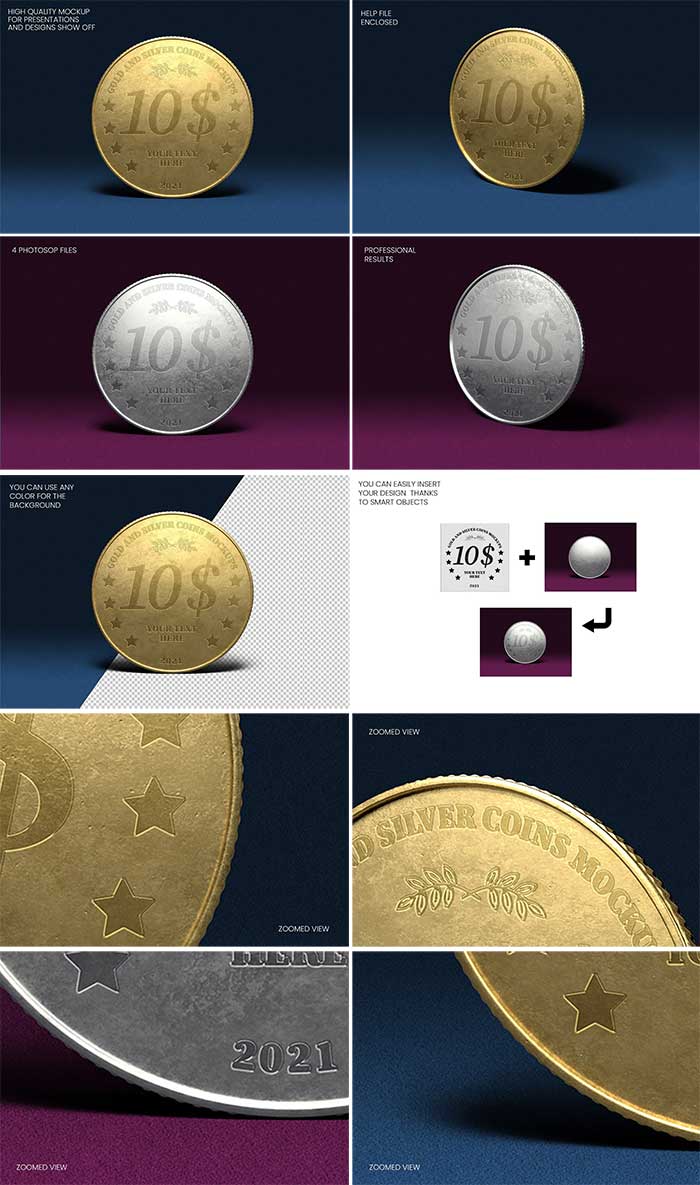 Gold and Silver Coin Mockups
