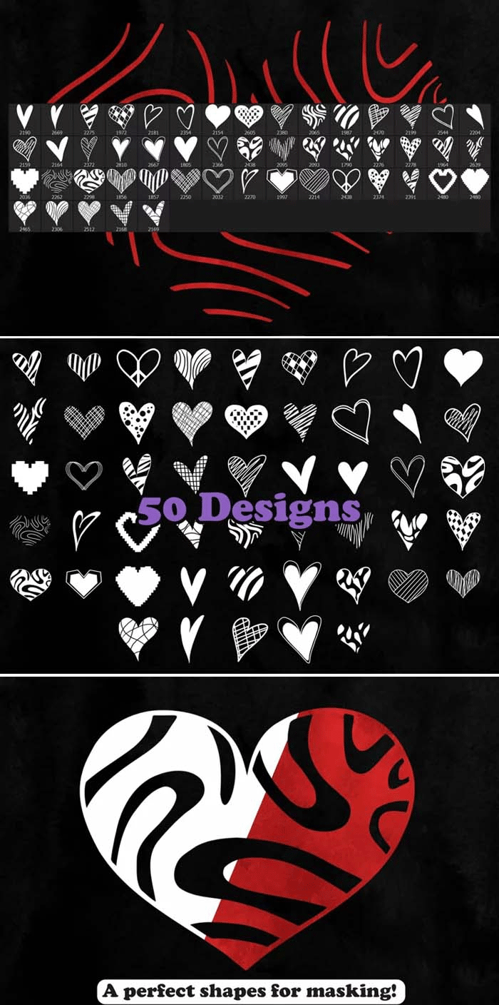 50 Hearts Stamp Brushes