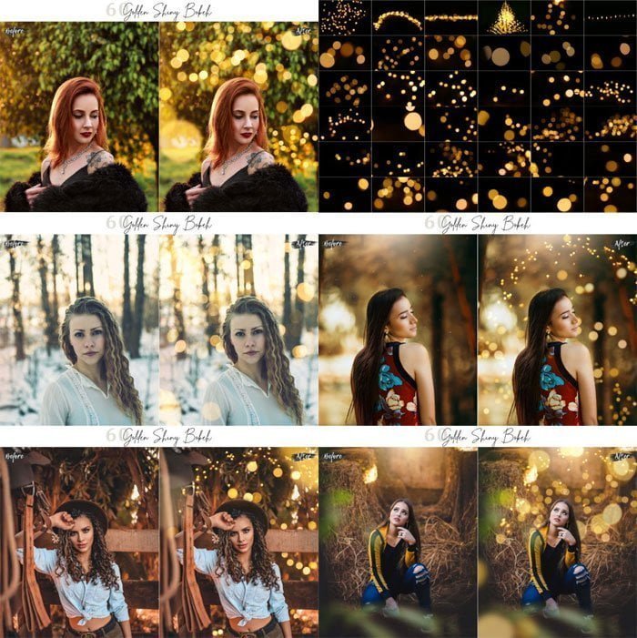 60 Golden Shiny Bokeh Lights Overlays