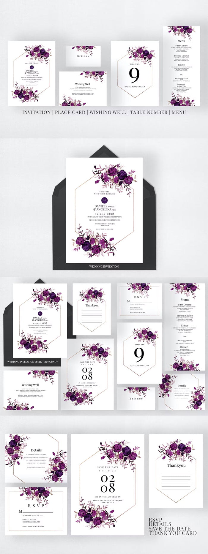 Burgundy Wedding Invitation Suite Burgundy Wedding Invitation Suite