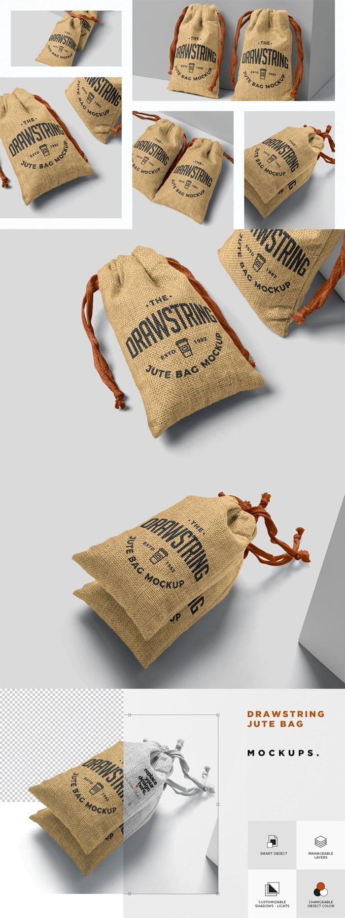 Drawstring Jute Bag Mockups
