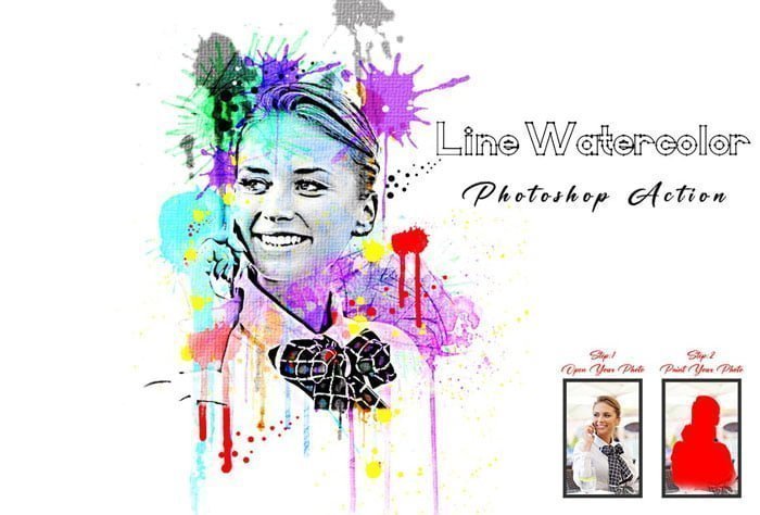 Line Watercolor Photoshop Action