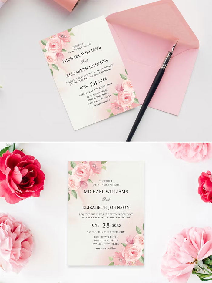 Simple Elegant Wedding With Floral Pattern In Red Simple Elegant Wedding With Floral Pattern In Red