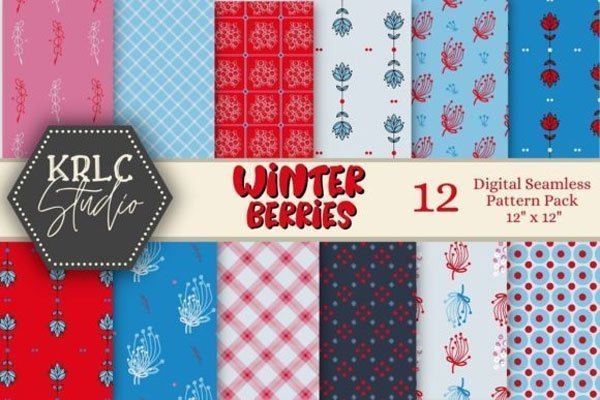 Winter Berries Digital Pattern Set