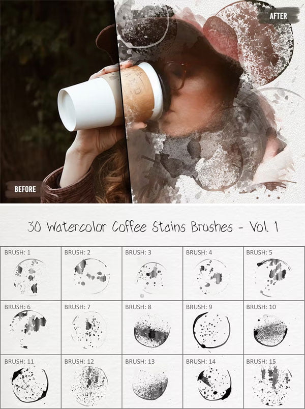 30 Watercolor Coffee Stains Brushes Watercolor Coffee Stains Brushes