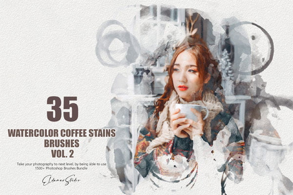 35 Watercolor Coffee Stains Brushes Vol. 2 Watercolor Coffee Stains Brushes