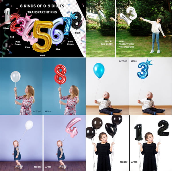 80 Number Balloons Photo Overlays