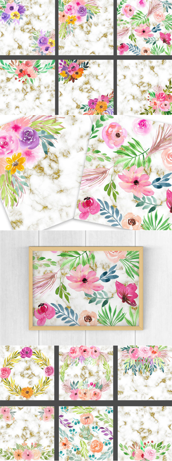 Flower Glitter Marble Background