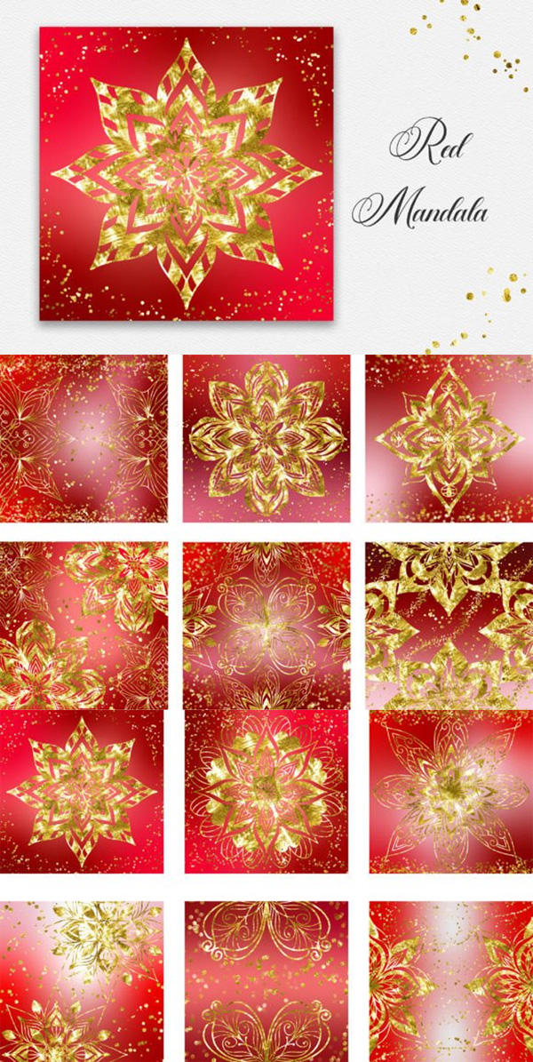 Red Mandala Glitter Background Red Mandala Glitter Background