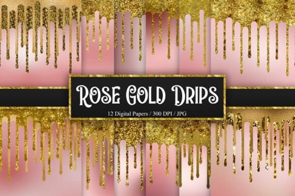 Rose Gold Glitter Drips Background