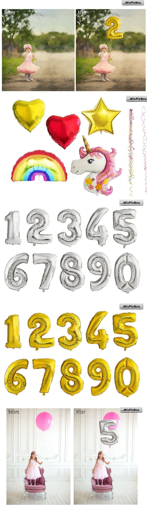 Silver & Gold Number Balloons Overlays Silver & Gold Number Balloons Overlays