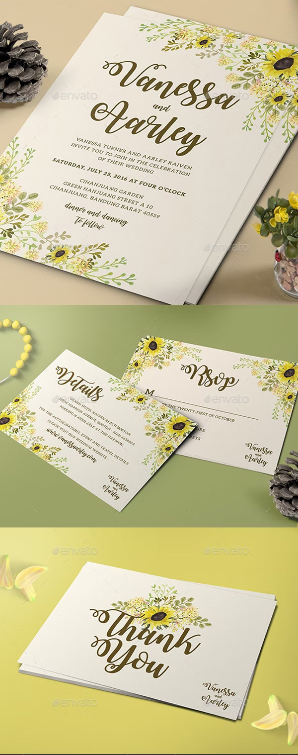Sunflower Wedding Invitation Set Sunflower Wedding Invitation Set
