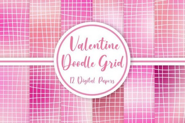 Valentine Doodle Grid Background