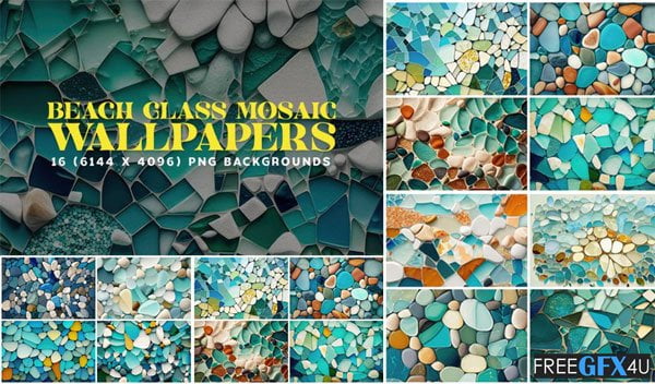 16 Beach Glass Mosaic Backgrounds 6K 16 Beach Glass Mosaic Backgrounds