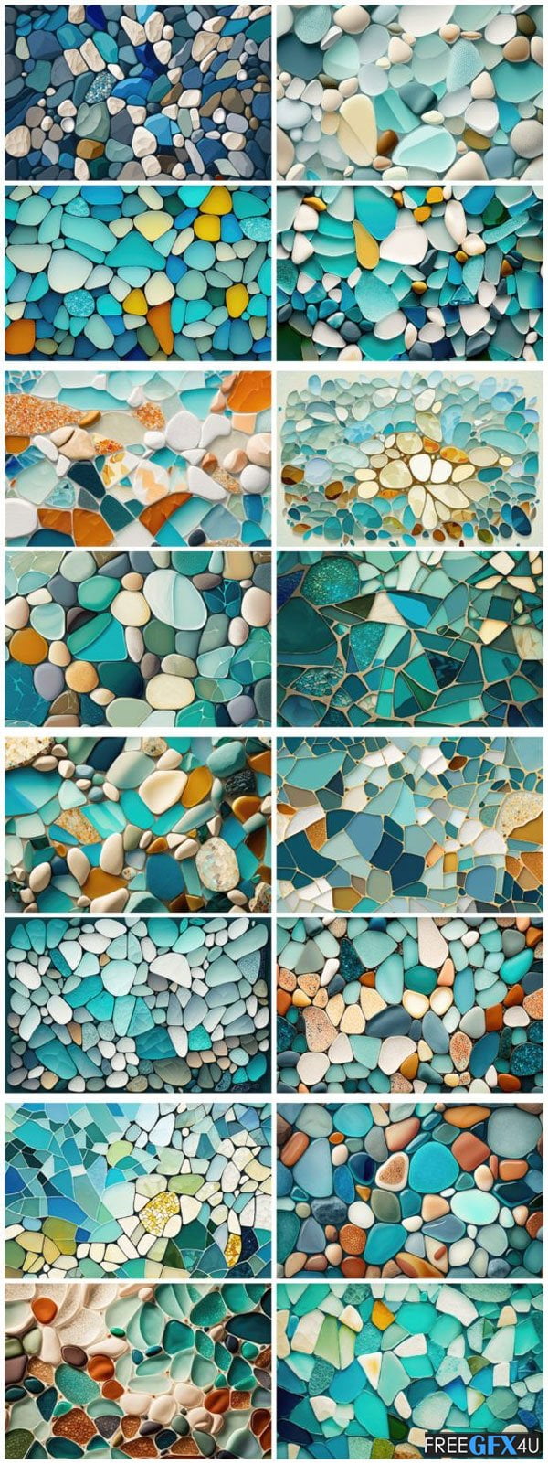 16 Beach Glass Mosaic Backgrounds 6K 16 Beach Glass Mosaic Backgrounds