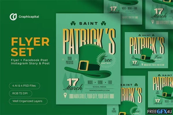 Green Set Flyer Saint Patrick Retro Style Green Set Flyer Saint Patrick