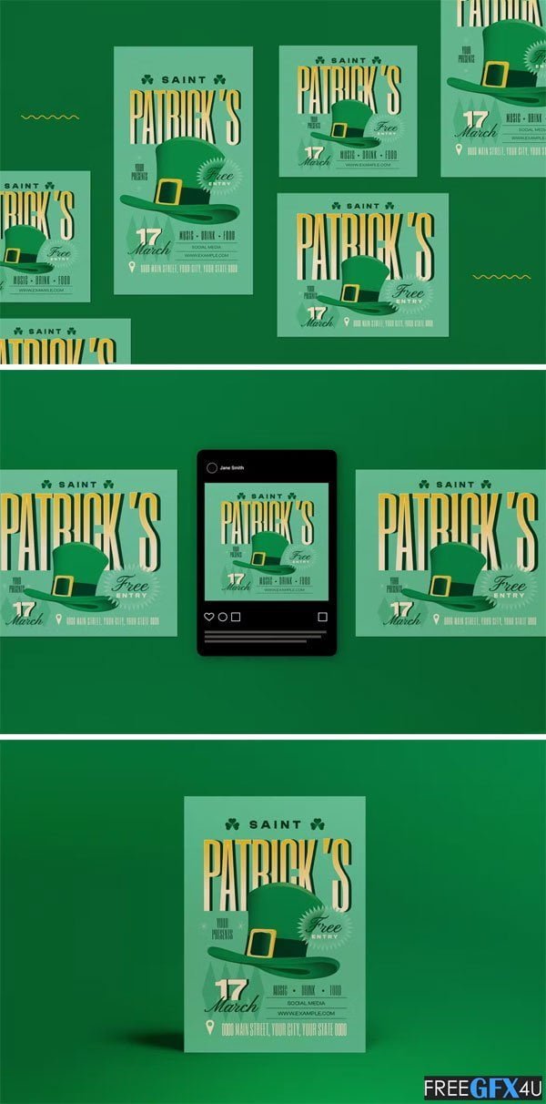 Green Set Flyer Saint Patrick Retro Style Green Set Flyer Saint Patrick