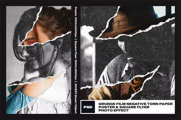 Grunge Film Negative Torn Paper Photo Effect Grunge Film Negative Torn Paper Photo Effect