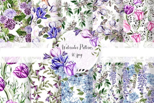 10 Hand Drawn Watercolor Patterns 10 Hand Drawn Watercolor Patterns