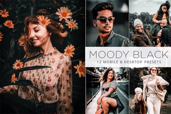 12 Moody Black Presets Mobile & Desktop
