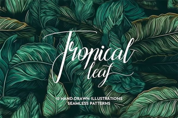Hand Drawn Seamless Pattern of Tropical Leaves Hand Drawn Seamless Pattern of Tropical Leaves
