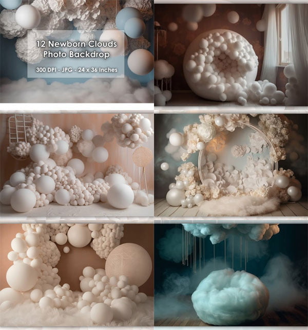 12 Newborn Clouds Photo Backdrops JPG