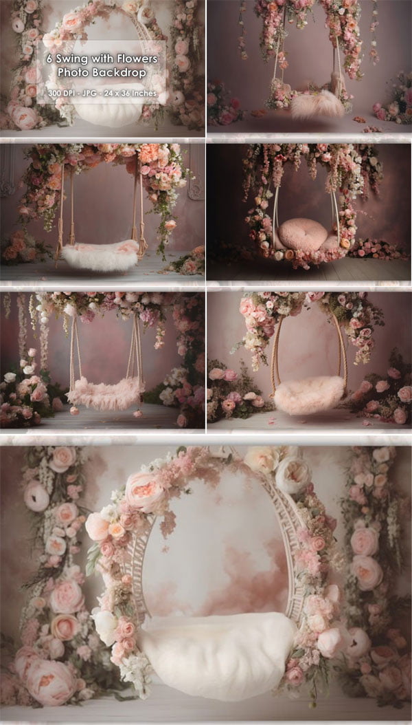 6 Swing with Flowers Photo Backdrop 6 Swing with Flowers Photo Backdrop