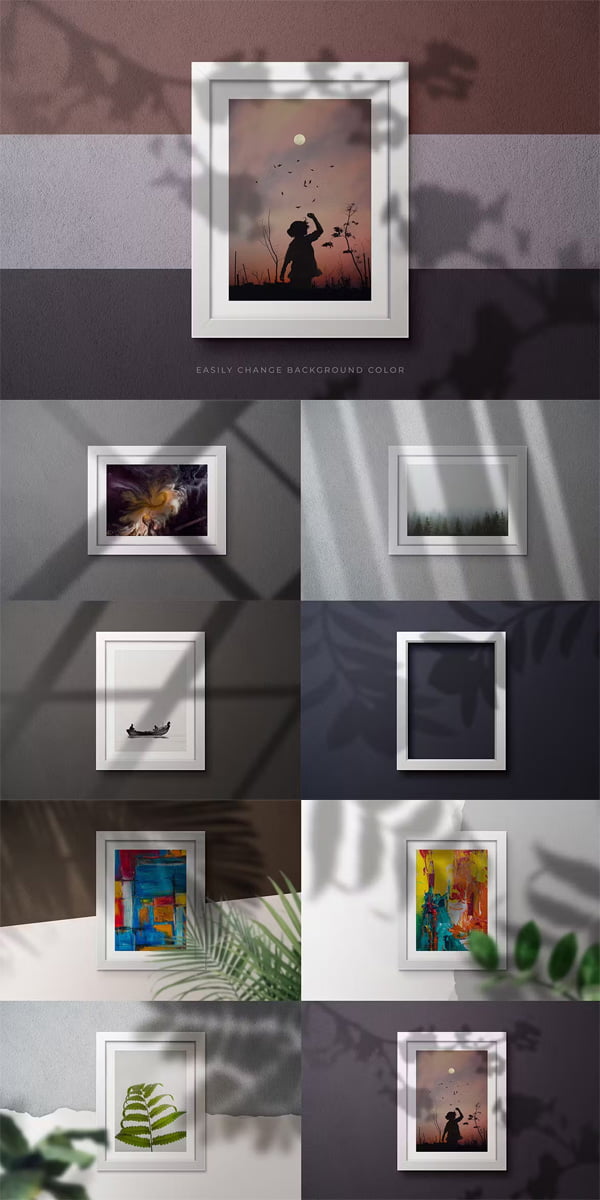 9 Frame Mockups With Shadow Overlays