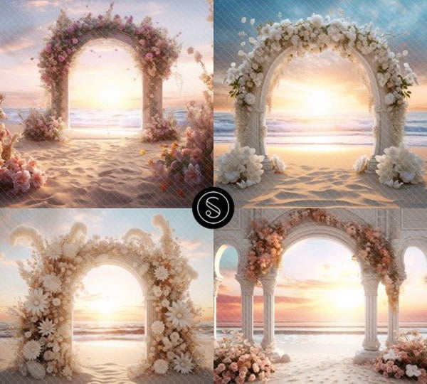 Beach Bohemian Floral Arch Digital Backdrops​