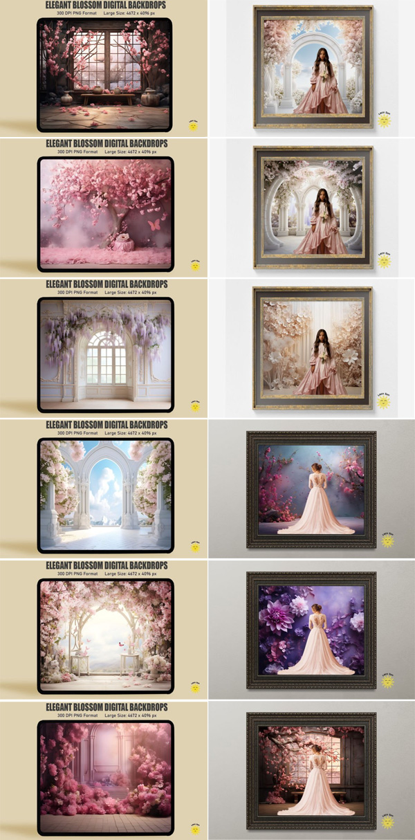 42 Elegant Blossom Digital Backdrops