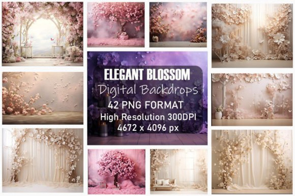 42 Elegant Blossom Digital Backdrops