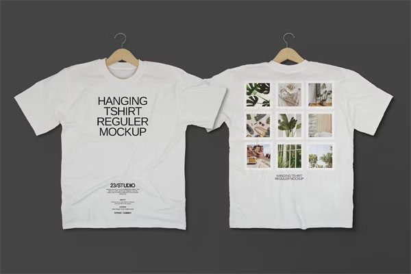 Hanging Regular T-Shirt Mockup Hanging Regular T-Shirt Mockup