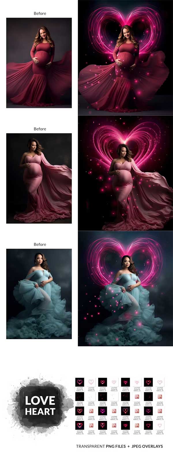 Glowing Heart Shaped Lights Digital PNG Overlays Glowing Heart Shaped Lights Digital PNG Overlays