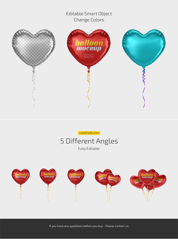 Heart Foil Balloon Mockup Set Heart Foil Balloon Mockup Set