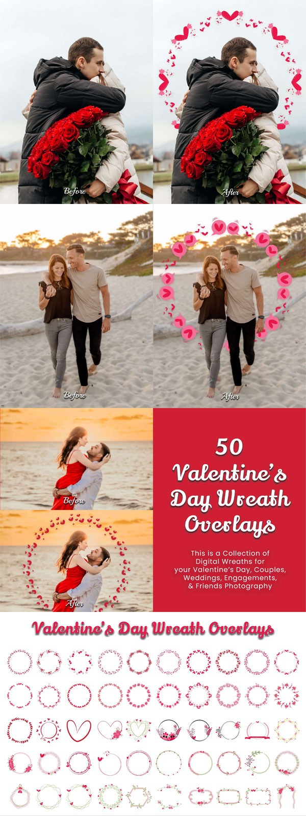 50 Valentine’s Day Wreath Overlays