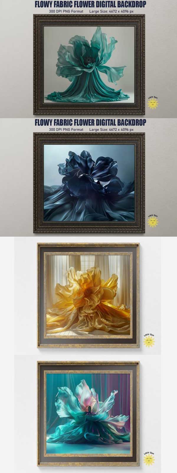 Flowy Fabric Flower Digital Backdrops