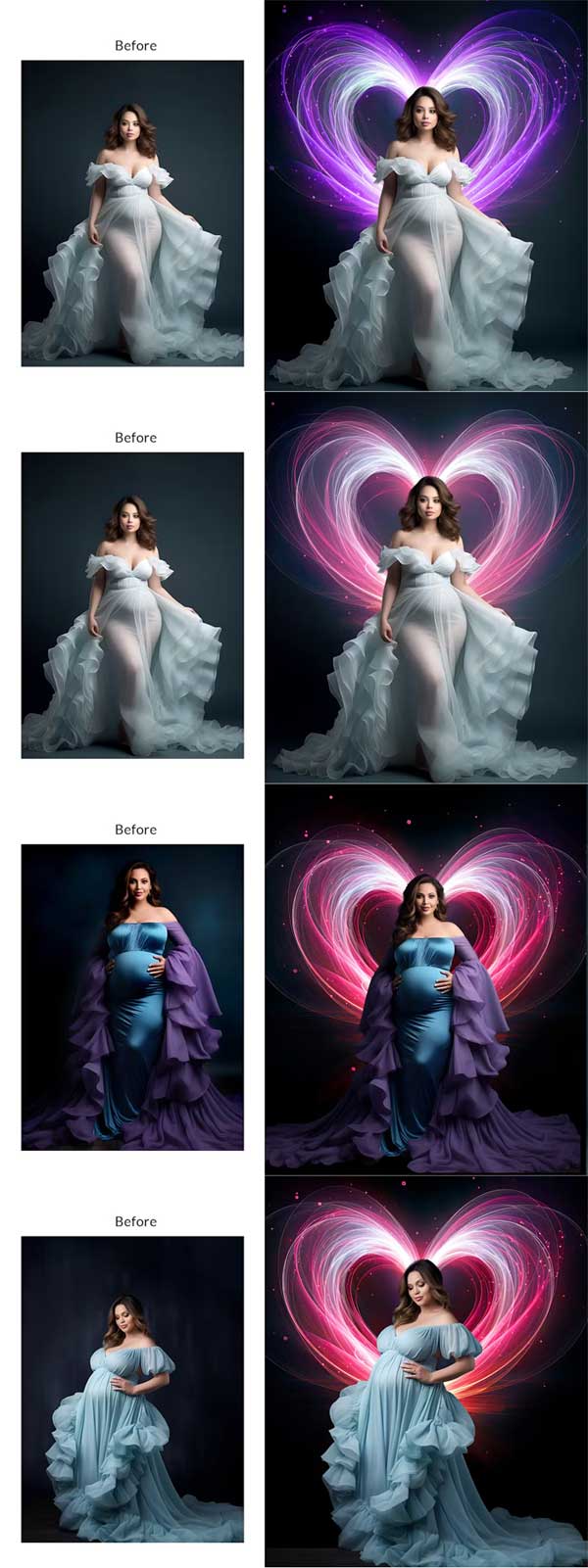 Glowing Hearts Valentine and Maternity PNG Overlays