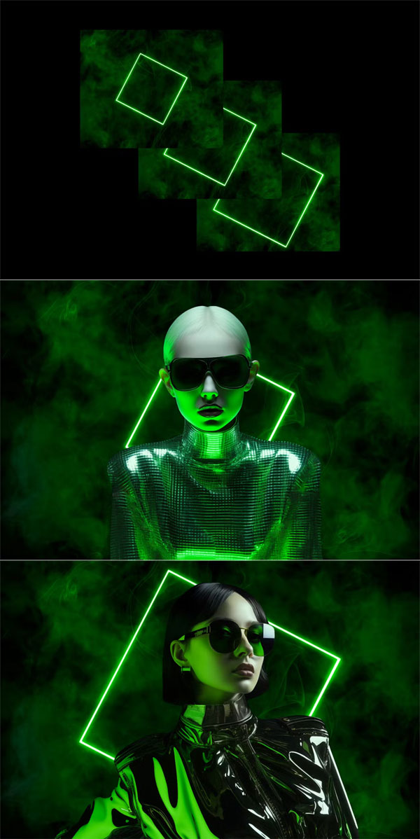 Green Neon Squares Effect Green Neon Squares Effect